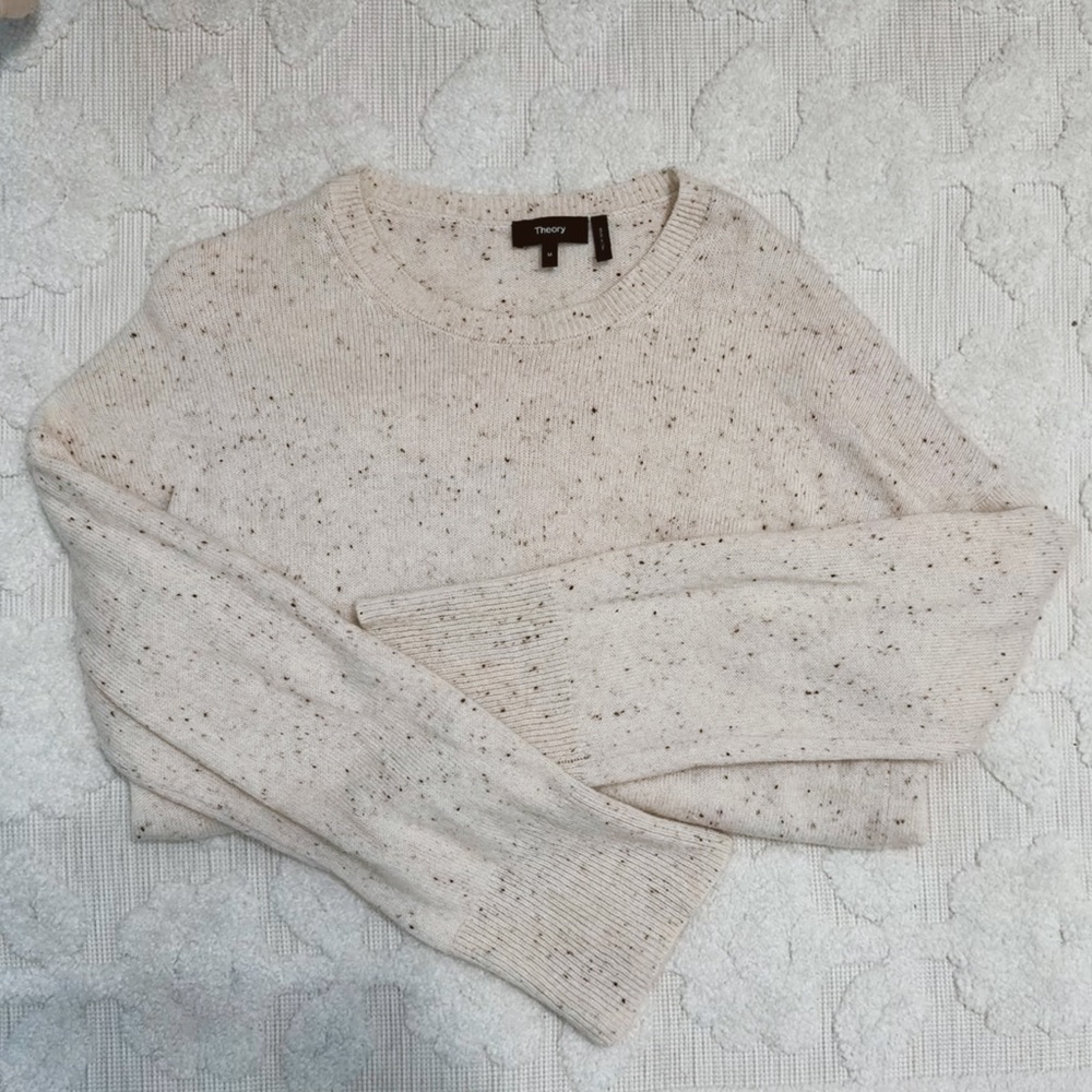 Theory Karenia Wool Cashmere Women's Speckled Cream Sweater - Size Medium